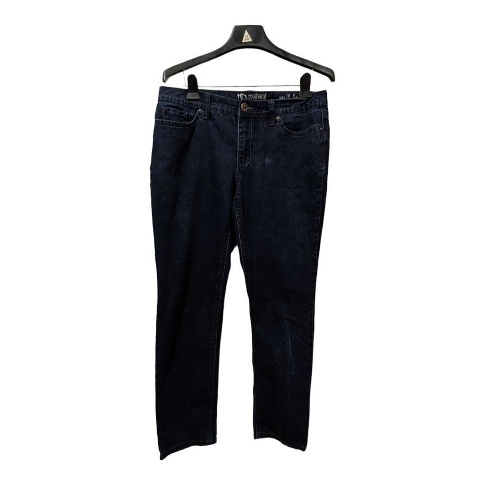 New Directions Weekend Womens Size 14 Dark Wash Rhinestone Straight Leg‎ Jeans